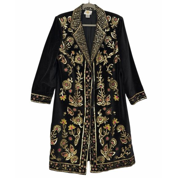 Vintage Jackets & Blazers - Sandy Starkman Vintage Embroidered Velvet Long Coat Size L
